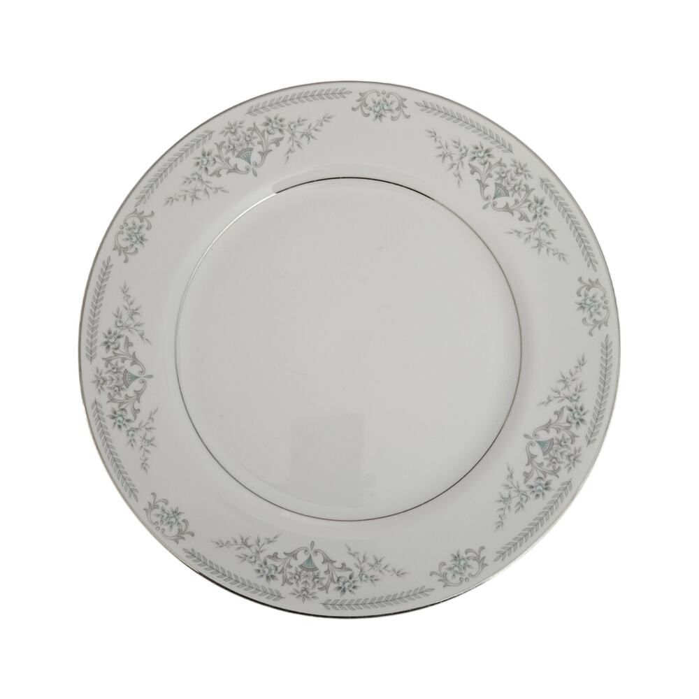 Rose China Japan Brenda 3801 Dinner Plates Set of 2 Floral Gray Platinum Trim